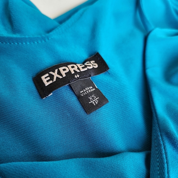 Express Mini Dress Womens Teal Ruffle Cold Shoulder Party Date Night  Stretch XS - Picture 8 of 12